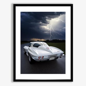 White Corvette Stingray Digital Download Poster, 1963 Split Window Vette Wall Art, Classic Muscle Car Print, Retro Garage Gift for Him