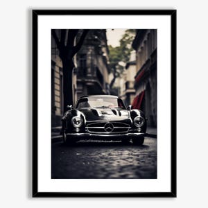 Mercedes 300SL Digital Poster Classic Car Art Vintage Auto Print Retro Car Photography Black White Wall Art Luxury Car Decor Garage Art