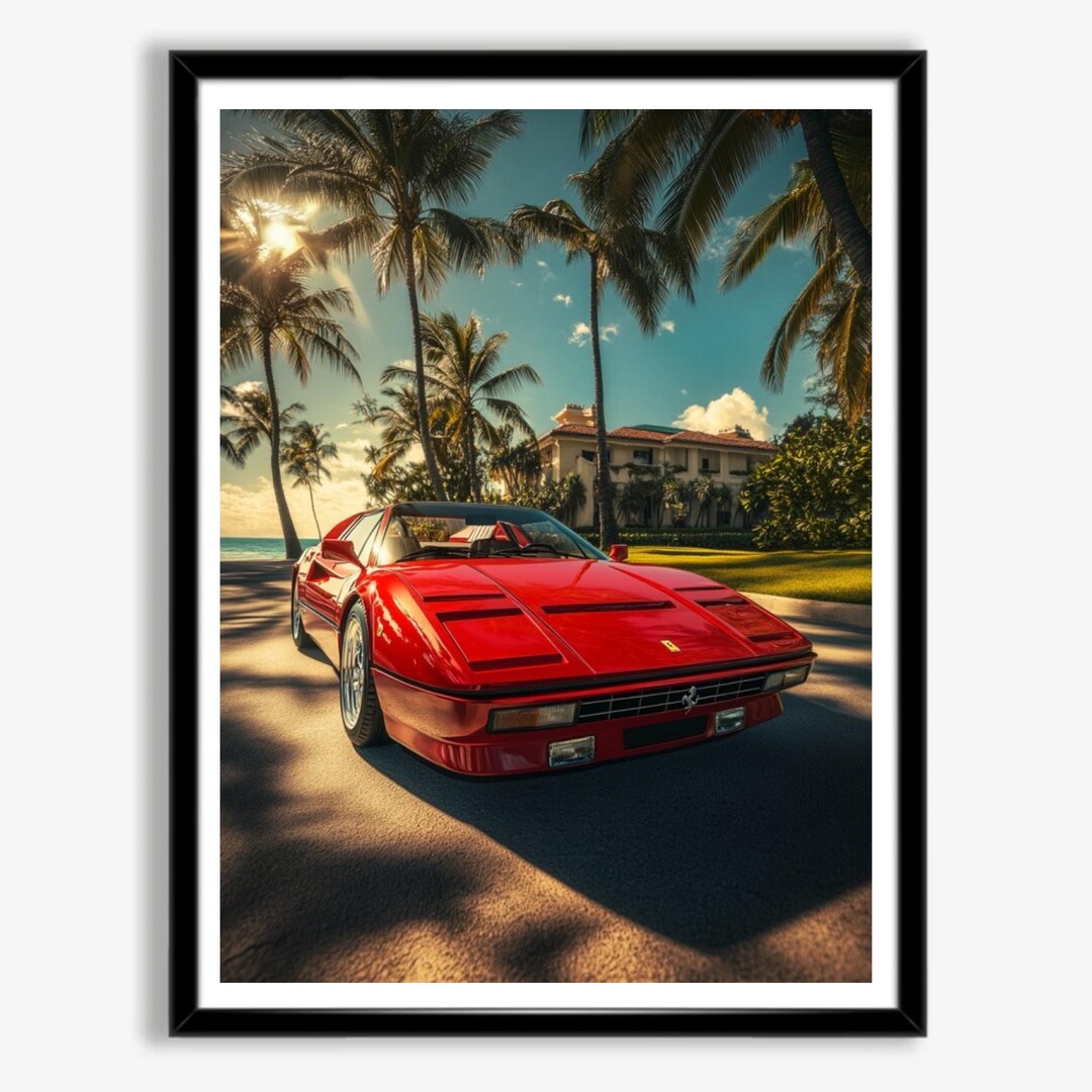 Ferrari 308 GTS Poster Tropical Beach Print Classic Car Art digital 