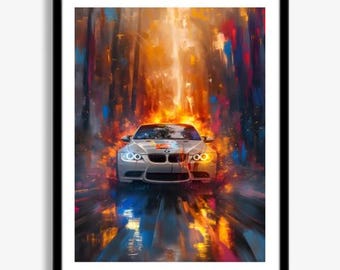 BMW M3 Digital Download Wall Art, E92 M3 Oil Painting, BMW Car Poster, Sports Car Art Print, Automotive Wall Decor, Modern Car Artwork