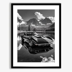 1970 Corvette C3 Print, Classic Car Wall Art, Muscle Car Poster, Black Chevrolet Corvette Digital Download, Vintage Auto Decor Gift