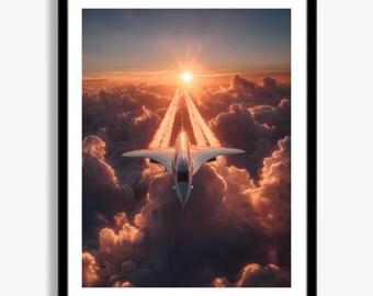 Concorde Jet Digital Download Wall Art, Supersonic Aircraft Print, Aviation Poster, Sunset Sky Art, Luxury Airplane Decor, Modern Travel Art