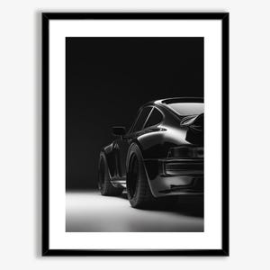 Affiche numérique noire de la Porsche 930, voiture de sport classique, art mural, impression de course rétro, décoration automobile de luxe, oeuvre d&#39;art vintage, cadeau pour les amateurs de voitures