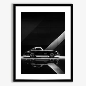 Mercedes Benz 300 SL Digital Vintage Car Art Classic Black Luxury Auto Photo Retro Wall Print European Car Decor Collector Poster Gift Idea