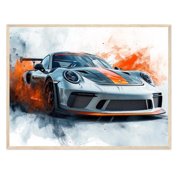 Porsche 911 GT3 RS Splash Poster Digital Download, Supercar Motion