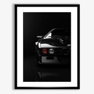 Impresión digital de arte mural BMW M1, póster de coche clásico, decoración de coche deportivo de lujo negro, fotografía de coches retro, decoración de garaje BMW