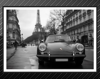 Porsche 356 Poster Printable Classic Car Wall Art Digital Download Vintage Porsche Paris Street Decor Gift