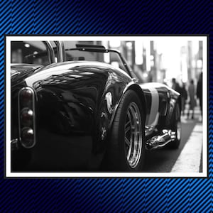 Classic Shelby Cobra Roadster Art, Monochrome Car Print, Vintage Sports Car Digital Download, Collector&#39;s Automotive Photography