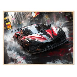 Corvette C8 Z06 impression d'art en téléchargement numérique | Décoration murale parfaite pour les fans de Corvette de tous âges | Déco automobile intemporelle pour chambre de garçon