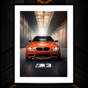 BMW M3 Poster Digital Download Orange Sports Car Wall Art Automotive Decor for Car Enthusiasts Garage Office or Man Cave Artwork