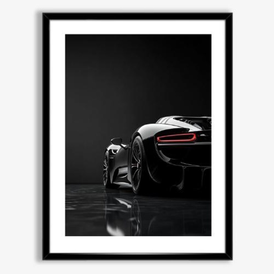 Porsche 918 Spyder Poster, Black Supercar Rear View (digital