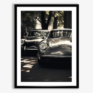 Porsche 911 Digital Poster Classic Car Art Vintage Auto Print Retro Car Photography Black White Wall Art Luxury Car Decor Garage Art