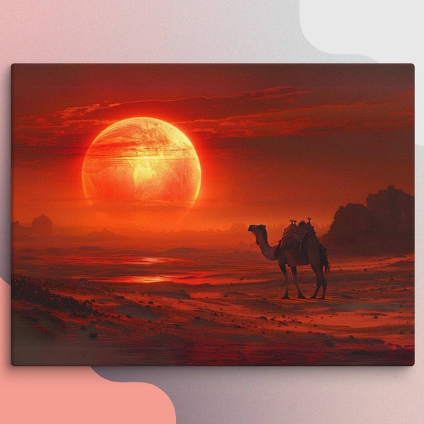 Camel Canvas Print Animal Wall Art Sunset Ai Generated Image