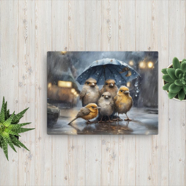 Canvas Bird Family Under The Umbrella Mega Sweet Gift Gift Fantasy Artwork Ai Art Ai Generated Ai Art