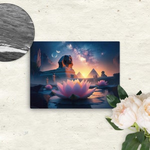 Canvas Sphinx Pyramids Egypt Lotus Water Lily Night Artwork Fantasy Gift Ai Art Ai Generated Ai Art