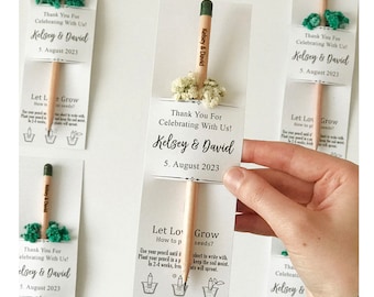 Pflanzbare Samen Bleistift Favor für Hochzeitsgäste, kundenspezifische umweltfreundliche Bevorzugungen für Hochzeitsgäste, personalisierte Hochzeitsbleistift Danke Gefälligkeiten