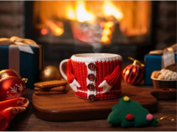 Knitting Pattern Christmas Mug, Santa Mug Cozy Pattern, Crochet
