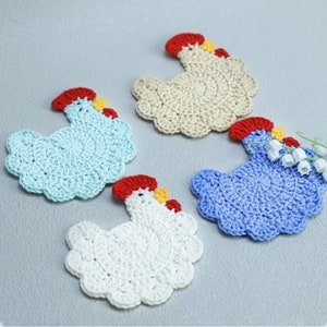 Crochet Chicken Coaster Pattern - Chicken Coaster - Crochet Chicken Coasters - Chicken Cup Coaster -Easy Chicken Crochet -Kitchen Decoration