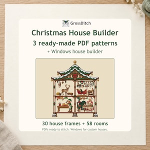 Julhus - 3 PDF-korsstygnsmönster + Windows Builder - 30 ramar + 58 rum
