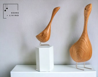 Nordic Wooden Goose Figurine | Abstract Teak Wood Sculpture for Home Decoration | Nature Animal Ornaments | Handcrafted Scandi Style | Duck