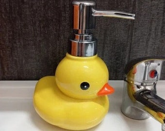 Yellow Duck Soap Dispenser - Rubber Duck Soap Dispenser - Ceramic Duck Hand Sanitizer, Shower & Shampoo Bottle - Cute Duck Soap Accessory