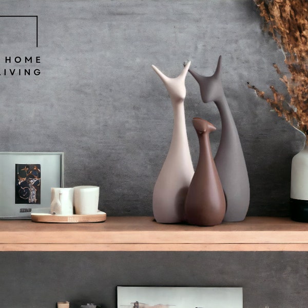 Ensemble de figurines de famille de cerfs nordiques | Décoration en céramique | Décoration scandinave | Cadeau de pendaison de crémaillère | Décoration d'intérieur | Statue de cerf | Cadeau de Saint-Valentin | Cadeau