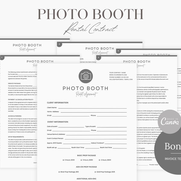 Photo Booth Rental Contract Template, Photo Booth Template, Photo Booth Rental Agreement, Editable Photo Booth Rental Contract, Canva