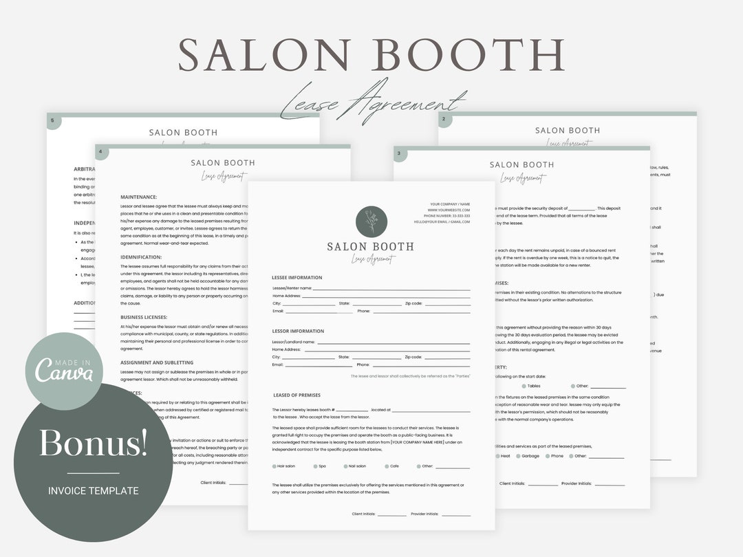 Professional Salon Booth Rental Contract, Editable Booth Rental