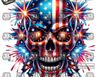 4th of July Skull PNG | Graphic Design Perfect for T - Shirt, Sublimation, Graphic T , Tumbler, dtf - Abstract Graphics