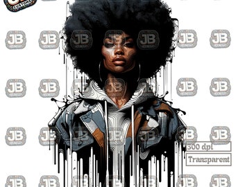 Imagen PNG de una mujer negra poderosa / Diseño para sublimación de camisetas (descarga digital)