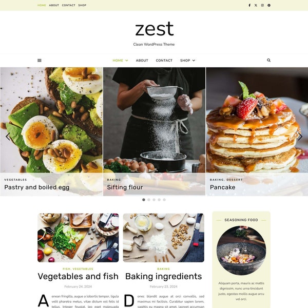 Zest - Personal and Multi-Author WordPress Blog Theme | Clean and Modern Responsive design | Perfect for food, cooking & bakery blog