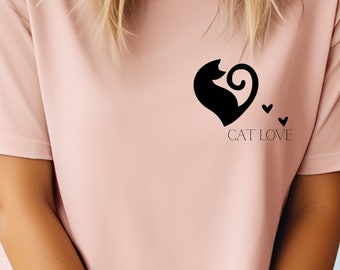 Statement Shirt - Cat Love mit Herzchen Katze - Tierliebe Katze LOVE - minimalistisch T-Shirt Tierlove Geschenk Trend modisch Kätzchen