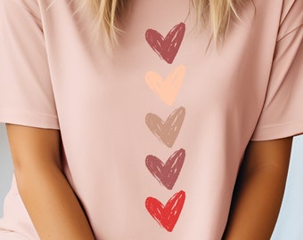 Statement T-Shirt Damen - 5 Herzen - minimalistisch T-Shirt Liebe Geschenk Love modern Trend modisch bunt Herz Shirt