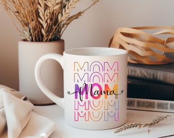 Muttertag Keramiktasse - Mama, Mom, Mum - Geschenk für Mama, Herz, Retro, Neon