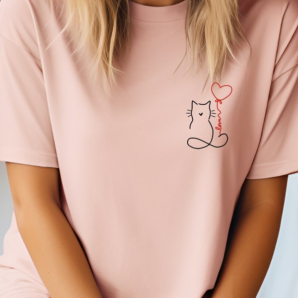 Statement Shirt - Tierliebe Katze mit Herzluftballon LOVE - minimalistisch T-Shirt Tierlove Geschenk Trend modisch Katze Kätzchen Ballon