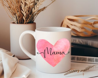 Muttertag Keramiktasse - I Love you Mama - Geschenk für Mama, Herz, Blumen, Boho, Mum, Mutter, Aquarell