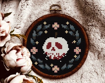 Mini cross stitch pattern PDF - Poisoned Apple - enchanted witchy creepy modern cross stitch