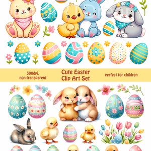 Süße Osterbilder für Kinder - 2 hochauflösende Seiten - JPGs - Digitaler Download - Journals, Scrapbook, Basteln, Geschenke, Sticker, Karten