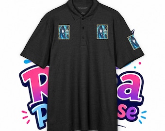 Poloshirt met abstracte oceaantegels | Polo met surfgolfpatch