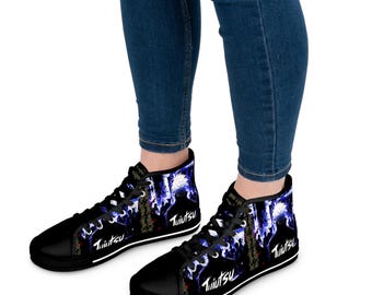 Damskie trampki za kostkę w stylu anime Blue Flame Grunge | Abstrakcyjna odzież uliczna