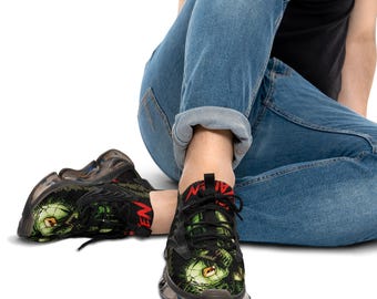 Zapatillas deportivas con cara de monstruo verde de anime / Zapatillas de malla
