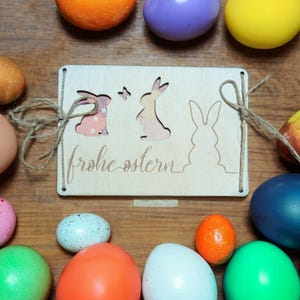 Personalisiertes Geldgeschenk Ostern Ostergeschenk Geschenkkarte aus Holz Geschenkverpackung mit Name Hase