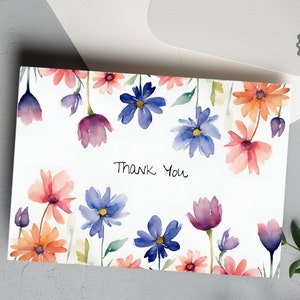 Printable Thank You Card Floral Thank You Card Flower Thank You Card Print at Home Thanks Card Thank You Card Digital Download
