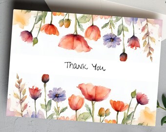 Printable Thank You Card Floral Thank You Card Flower Thank You Card ...