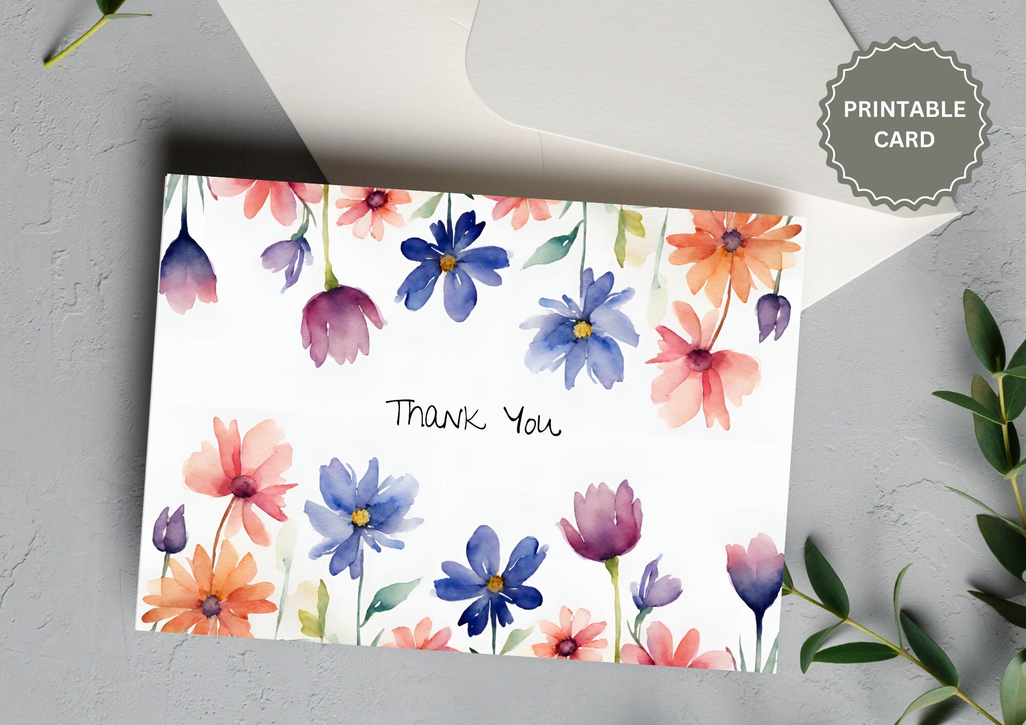 Printable Thank You Card Floral Thank You Card Flower Thank You Card ...