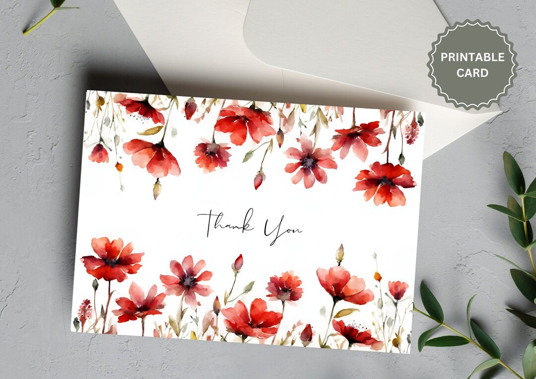 Printable Thank You Card Floral Thank You Card Flower Thank You Card ...