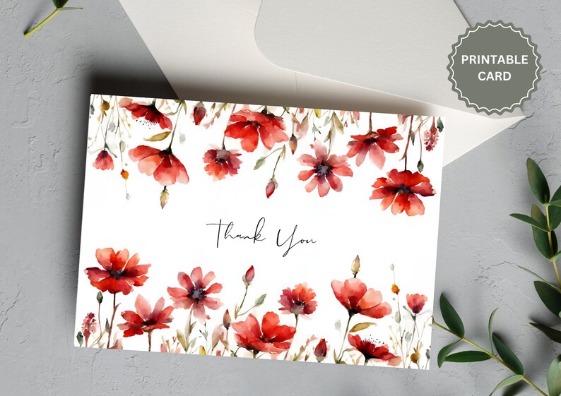 Printable Thank You Card Floral Thank You Card Flower Thank You Card ...