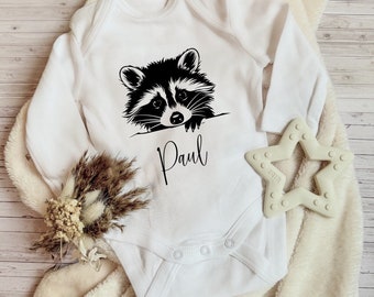 Baby / baby body / personalized / gift / birth / birthday / with motif / name / body with raccoons / pregnancy / raccoon