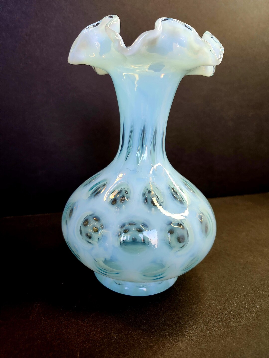 Fenton Blue Opalescent Coin Dot Vase - Etsy
