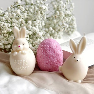 2 pcs Easter Bunny Egg Candle SET, Unique Soy Wax Candle, Greek Easter Favor Candle for Kids, Sympathy Best Friend Gift, Rabbit Candle decor